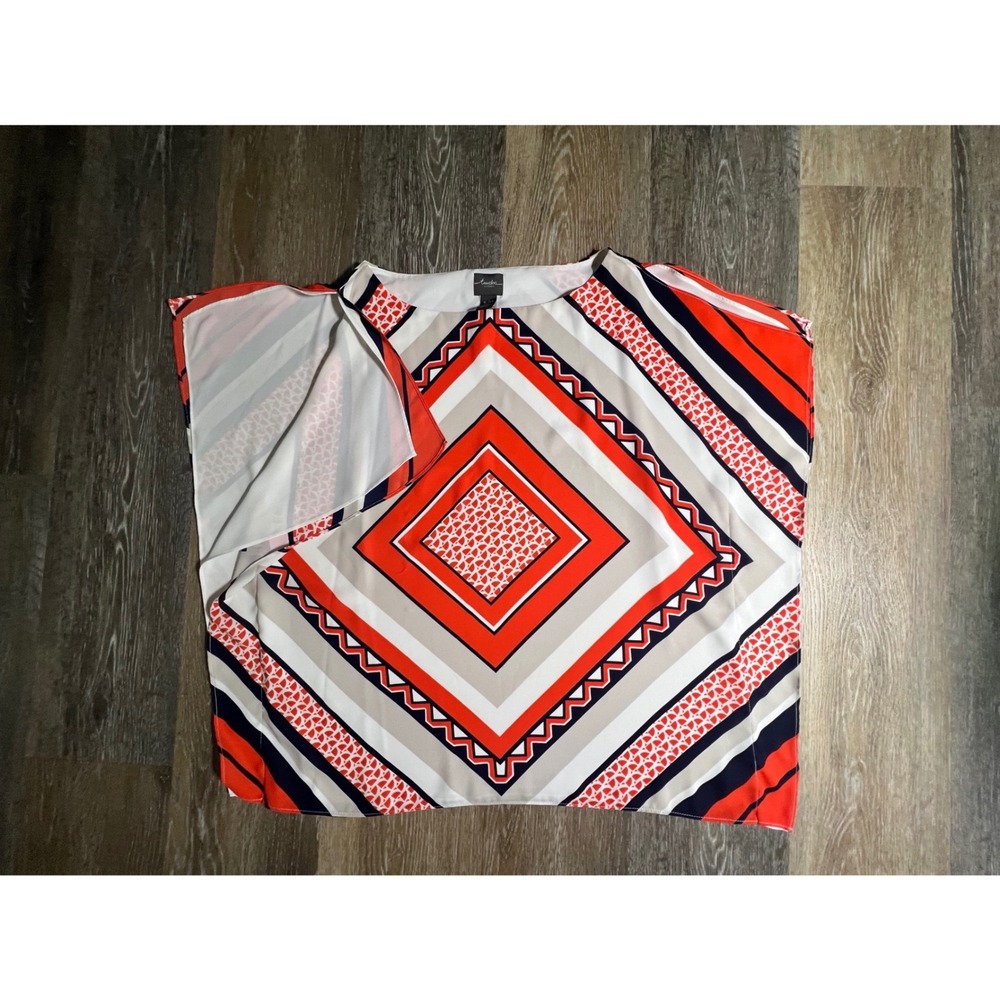 Travelers by Chicos Poncho Blouse Womens S/M Orange Blue Excellent Geometric Top